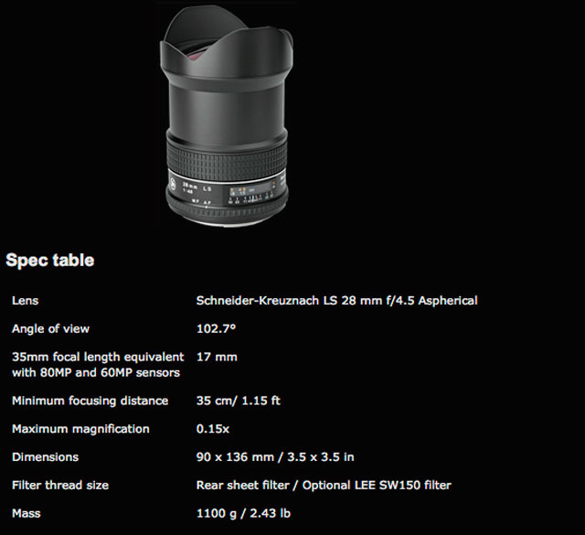 Phase One Schneider 28mm f4.5 LS lens